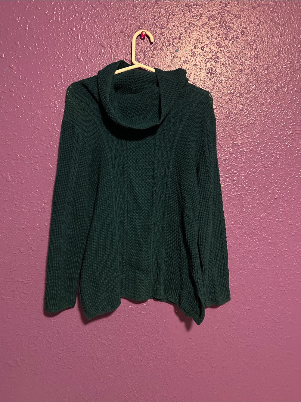 JEANNE PIERRE Dark Green Cable Knit Cowl Neck Sweater